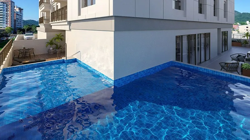 Área de lazer com piscina do Carmel Residence