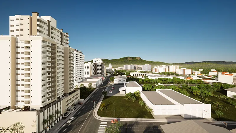 Vista aérea da localização do Enjoy na Pedra Branca