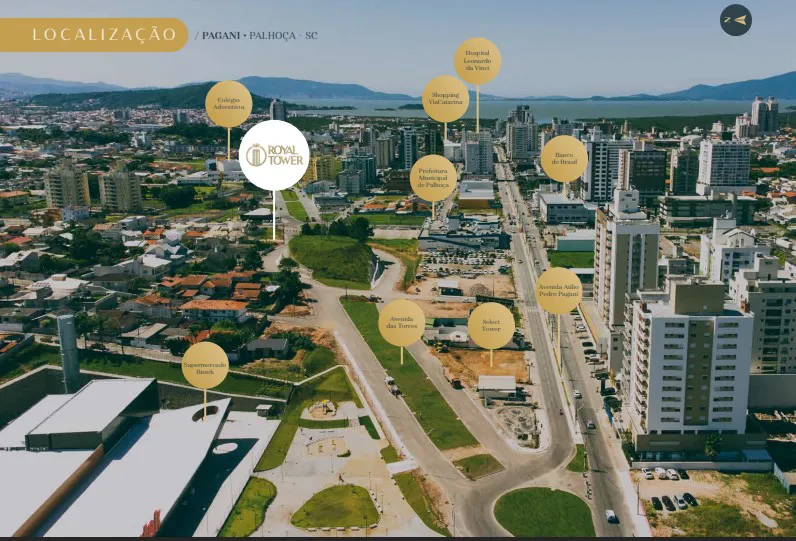 Vista aérea da localização do Royal Tower no bairro Pagani